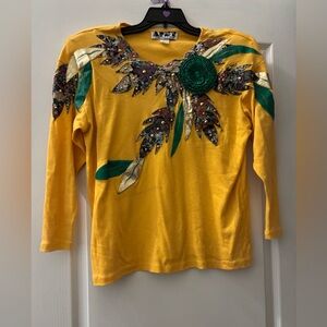 Vintage Yellow Embellished Long Sleeve Top